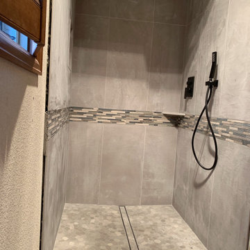 Large Format Tile Modern Bath Remodel French Shower Door