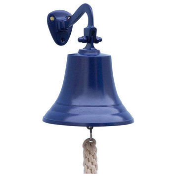 Solid Brass Hanging Ship's Bell, Blue, 9"