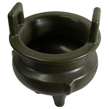 Chinese Handmade Dark Olive Army Green Ceramic Accent Ding Holder Hws325