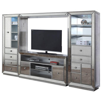 Best Master Jameson 4-Piece Solid Wood Entertainment Center in Silver Antique
