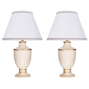 40072, Two Pack Set 22" High Traditional Ceramic Table Lamp, Beige