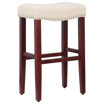 WestinTrends 29" Upholstered Backless Saddle Seat Bar Height Stool, Bar Stool, Cherry/Beige