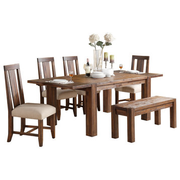 Millstone 6PC Rectangle Table, 4 Wood Chair & Bench Dining Set Brown