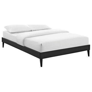 Tessie Full Faux Leather Bed Frame With Squared Tapered Legs, Black