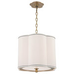 Hudson Valley Lighting - Sweeny, 15-inch  Pendant, Aged Brass Finish, White Faux Silk Shade - With gently bowed sides and a soft neutral tone, Sweeny's fabric shade invokes the welcoming minimalism of modern design. Decorative canopies mirror the shade's seashell curves, while egg-shaped chain-links and finials further the exploration of organic form. We complete the fixtures with a plate glass diffuser that ensures Sweeny looks great from every angle.