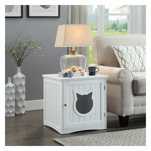 Pawhut Decorative Wooden Covered Cat Side End Table Mess Free Cat Litter Box Beach Style Litter Boxes And Covers By Aosom