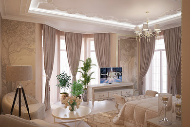 Спальная комната в классическом Итальянском стиле и пастельных тонах.
