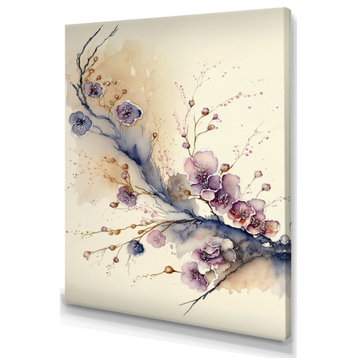 Pink And Plum Cherry Blossom Branch IV Canvas, 24x32, No Frame