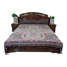 Mogul Interior - Mogul Moroccan Bedding Pashmina Wool Red Black Paisley Blanket Throw - Blankets