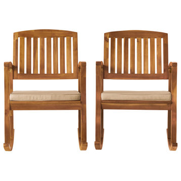 GDF Studio Sadie Outdoor Acacia Wood Rocking Chairs with Cushions, Set of 2