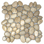 CNK Tile - Glazed Java Tan Pebble Tile - Each pebble is carefully selected and hand-sorted according to color, size and shape in order to ensure the highest quality pebble tile available. The stones are attached to a sturdy mesh backing using non-toxic, environmentally safe glue. Because of the unique pattern in which our tile is created they fit together seamlessly when installed so you can't tell where one tile ends and the next begins!