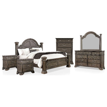 FOA Charo 6pc Gray Wood Bedroom Set-Queen+2 Nightstands+Chest+Dresser+Mirror