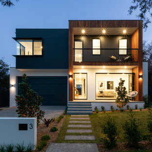 Ispirazione per una porta d'ingresso moderna con una porta a pivot e una porta nera