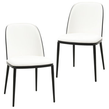 LeisureMod Tule Dining Side Chair, Set of 2, Black/White