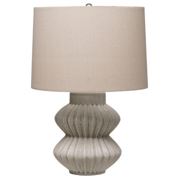 22" Fluted Terracotta Table Lamp, Distressed Finish/Linen Shade