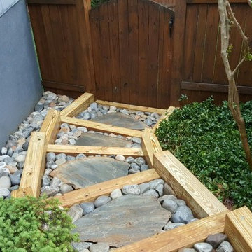 Exterior stairs with underground drainage system.