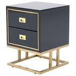 Homary - Modern Black Nightstand 2-Drawer Bedside Table with Tempered Glass Top - Keep clutter to a minimum level while lending an eye-catching focal point to your abode from this versatile tempered glass top side cabinet. You can put it in any corner of your house. It features 2 large drawers to make a great solution for your general storage, practical and functional. Constructed from premium wood and stainless steel, it allows long-lasting quality. Brings an aesthetic appeal to your home with this tasteful side cabinet!