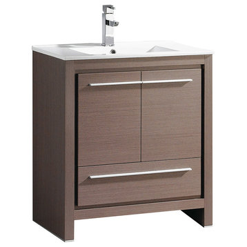Fresca Allier 30" Gray Oak Modern Bathroom Cabinet w/ Sink