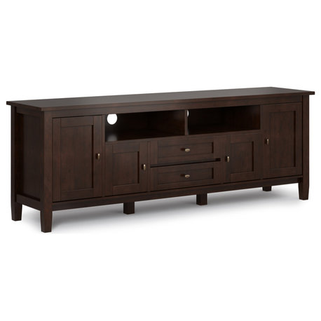 Warm Shaker SOLID WOOD 72" TV Media Stand For TVs up to 80", Russet Brown