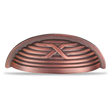 RK International, Lines & Single Cross Rounded Cup Pull 3", Distressed Copper