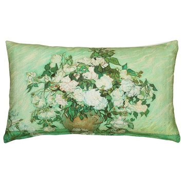 Pillow Decor - Van Gogh Vase with Pink Roses Throw Pillow