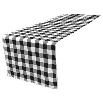 LA Linen Gingham Checkered Table Runner 14"x108", White and Black