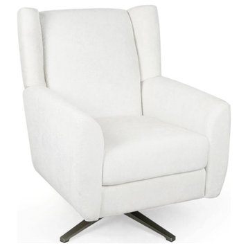 Swiveling Accent Chair, Light Champagne Base With Padded Seat and Wingback, Ivory