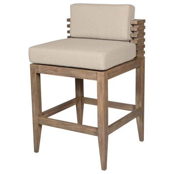 Modern Outdoor Counter Stool, Eucalyptus Wood Frame With Olefin Cushions, Taupe