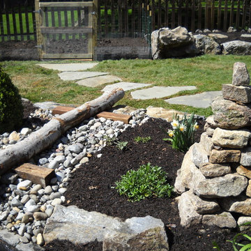 South Orange, NJ. Landscape Renovation, Boulder Retaining walls, Veggie Garden