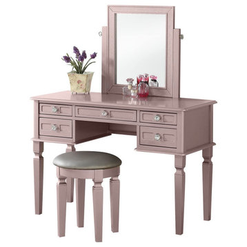 Modern Vanity Table With Stool Set, Rose Gold
