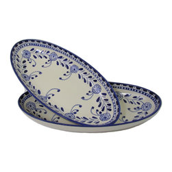 Le Souk Ceramique - Large Stoneware Oval Platters, Set of 2 Azoura Design - Serving And Salad Bowls