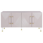 Meridian Furniture - Anastasia Lacquer Sideboard/Buffet, Pink, Gold Tip Acrylic Legs - Make a bold statement in your living space with this eye-catching Florence Sideboard/Buffet from Meridian Furniture. Its pink lacquer is complemented by a gold finished base, creating a contemporary design that's both modern and stylish. Four side cabinet doors open up to reveal four cubby spaces, giving you ample room to safely tuck away dishes, pots and pans, knick-knacks, books, or other household items, while the top of the sideboard/buffet doubles as shelf space for items you want on display.