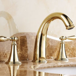 Gold Finish Widespread 3 Holes Basin Mixer Tap Double Knobs Bath Sink Faucet - Bathroom Sink Faucets