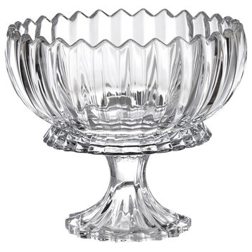 Serene Spaces Living Ribbed Glass Pedestal Flower Compote-Fruit Bowl, Small