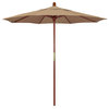 7.5' Square Push Lift Wood Umbrella, Terrace Sequoia Olefin