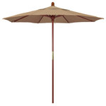 March Products - 7.5' Square Push Lift Wood Umbrella, Terrace Sequoia Olefin - The classic look of a traditional wood market umbrella by California Umbrella is captured by the MARE design series.  The hallmark of the MARE series is the beautiful 100% marenti wood pole and rib system. The dark stained finish over a traditional marenti wood is perfect for outdoor dining rooms and poolside d-cor. The deluxe push lift system ensures a long lasting shade experience that commercial customers demand. This umbrella also features Olefin fabrics, which are made with high durability synthetic Olefin fibers that offer improved fade resistance over lesser grade fabric materials like polyester and cotton.
