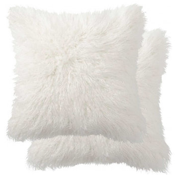 18" X 18" X 5" Off White Faux Fur  Pillow 2 Pack