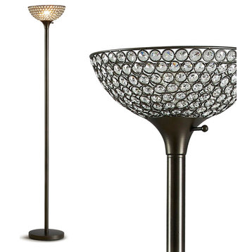 HOMEGLAM Lucie 71-inch Crystal Shade Torchiere Floor Lamp, Dark Bronze
