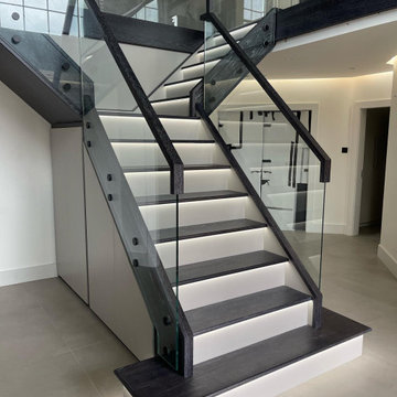 Grey Structural Glass T Shaped Staircase