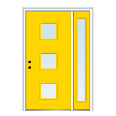 51"x81.75" 3-Lite Square Clear RH Inswing Fiberglass Door With Sidelite