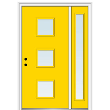 51"x81.75" 3-Lite Square Clear RH Inswing Fiberglass Door With Sidelite