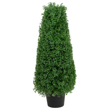 30" Artificial Boxwood Cone Topiary Tree With Round Pot Unlit