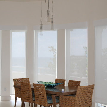 RADIUS CORNER CORNICES COVERED IN SUNSCREEN FABRIC TO MATCH SUNSCREEN SHADES