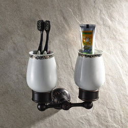 Wall Mount Toothbrush Holder Set Oil Rubbed Bronze Finish Double Porcelain Cups - Products