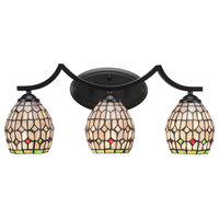 Zilo 3 Light Bath Bar Shown In Matte Black Finish With 5" Rosetta Tiffany Glass