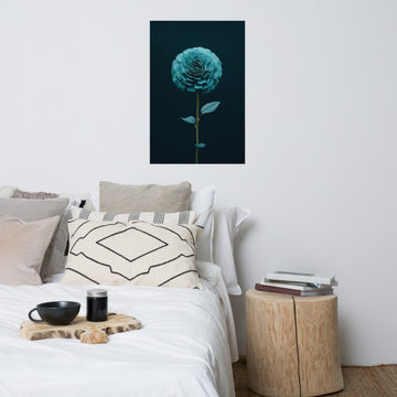 Floral Wall Piece: Azure Awakening Realism Painting Teal Color