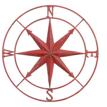 Distressed Metal Wall Compass, Red, 41"