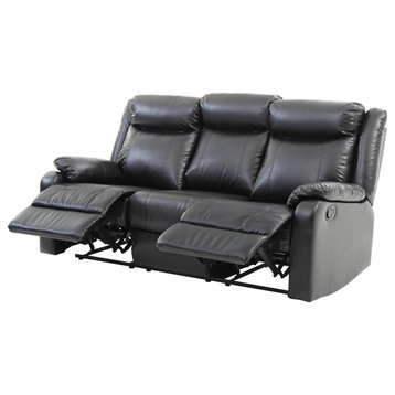 Wendover Faux Leather Double Reclining Sofa, Black
