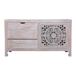 Sierra Living Concepts - Athlone Distressed Mindi Wood Handcarved Sideboard - Buffets And Sideboards