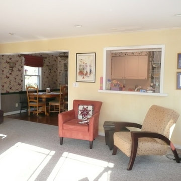 Pre-Phase 2: Original living area open to cramped kitchen and eating space.